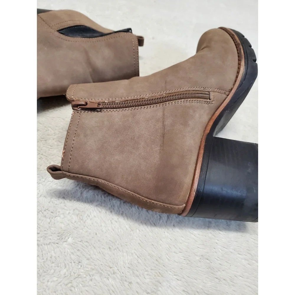 Naturalizer Greige Brown Gray Leather Ankle Heeled Boots 9.5 Classic Office